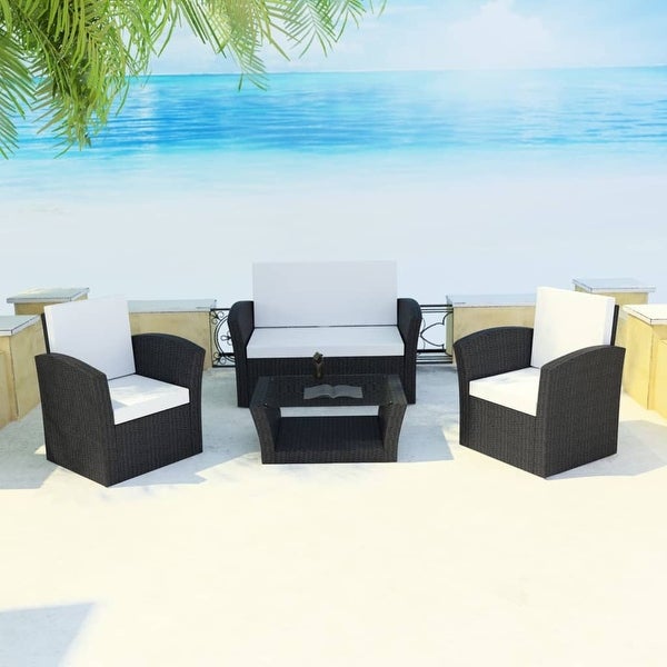 4 Piece Patio lounge set with Cushions Poly Rattan Black - Overstock - 36363596