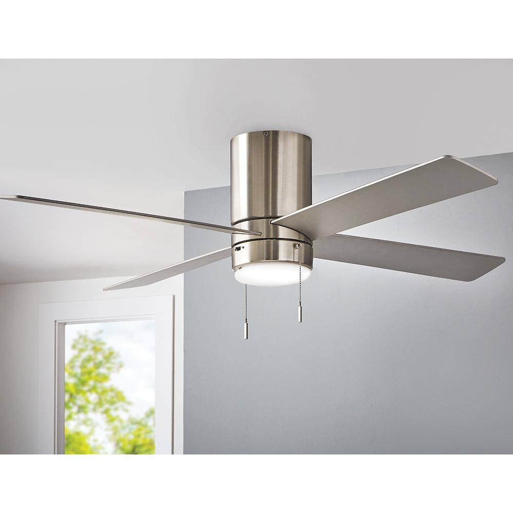 Hampton Bay Scenic 52 in. Integrated LED Indoor Brushed Nickel Hugger Ceiling Fan with Reversible Motor  Reversible Blades Included 92302