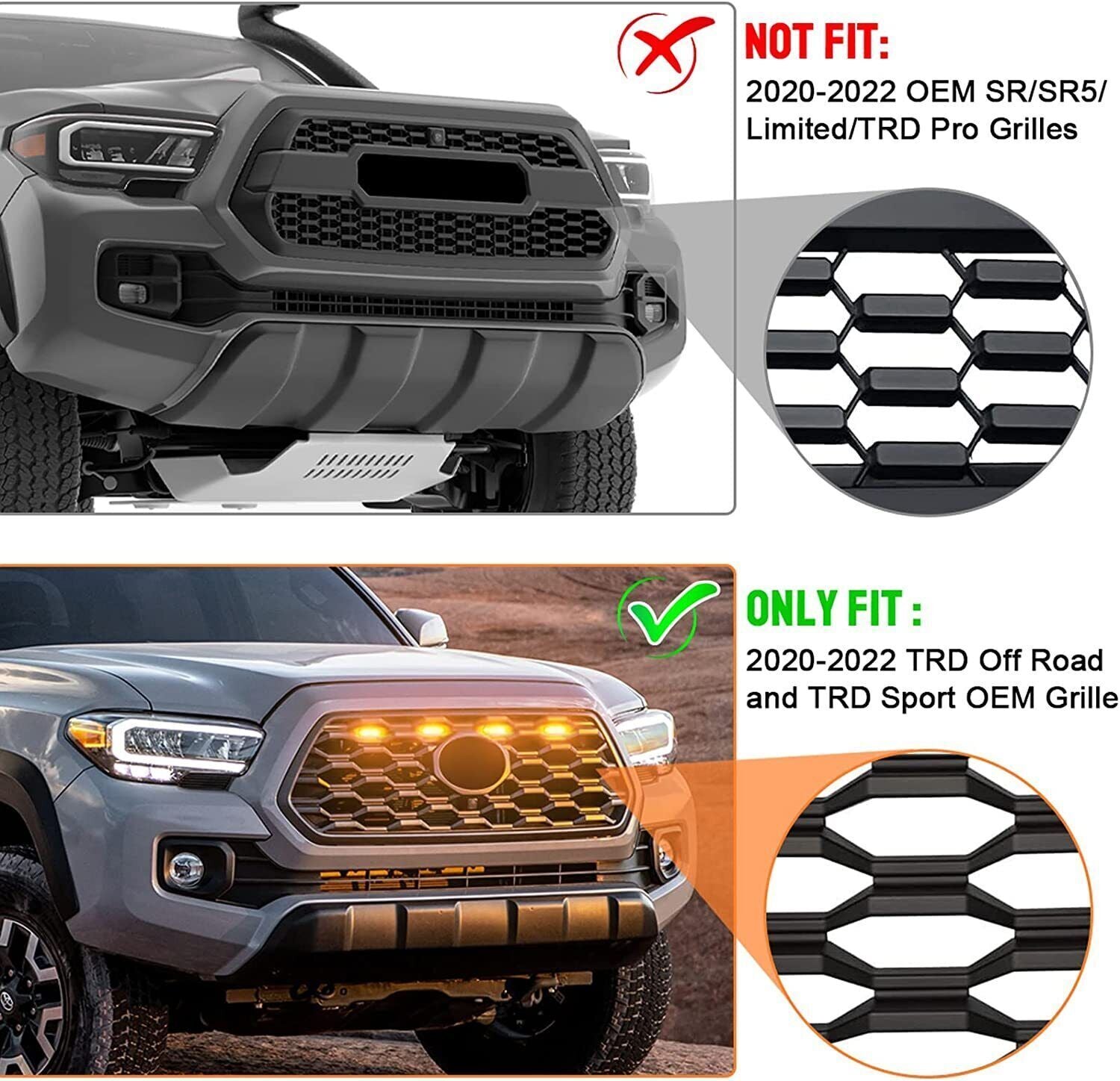 4x LED Grille Lights Fit for Toyota Tacoma TRD Off Road and TRD Sport 2020-2023 US