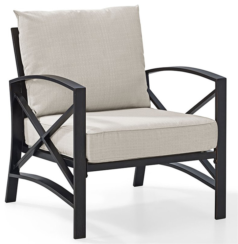 Home Square 2 Piece Patio Fabric Arm Chair Set in Oil Bronze and Oatmeal   Transitional   Outdoor Lounge Chairs   by Homesquare  Houzz