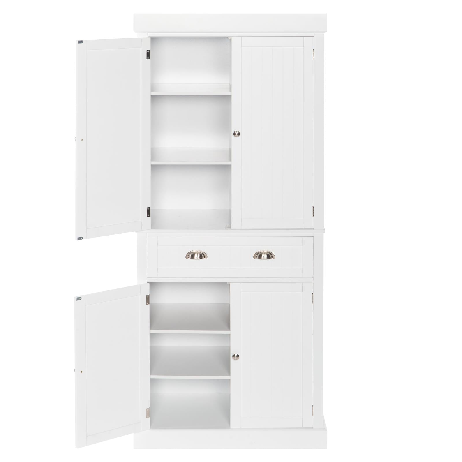 Ktaoxn 72 Kitchen Pantry Cabinet with Doors and Shelves and Single Drawer Double Door Storage Cabinet， White