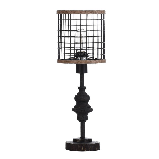 Metal Table Lamp With Caged Shade Black natural Stylecraft