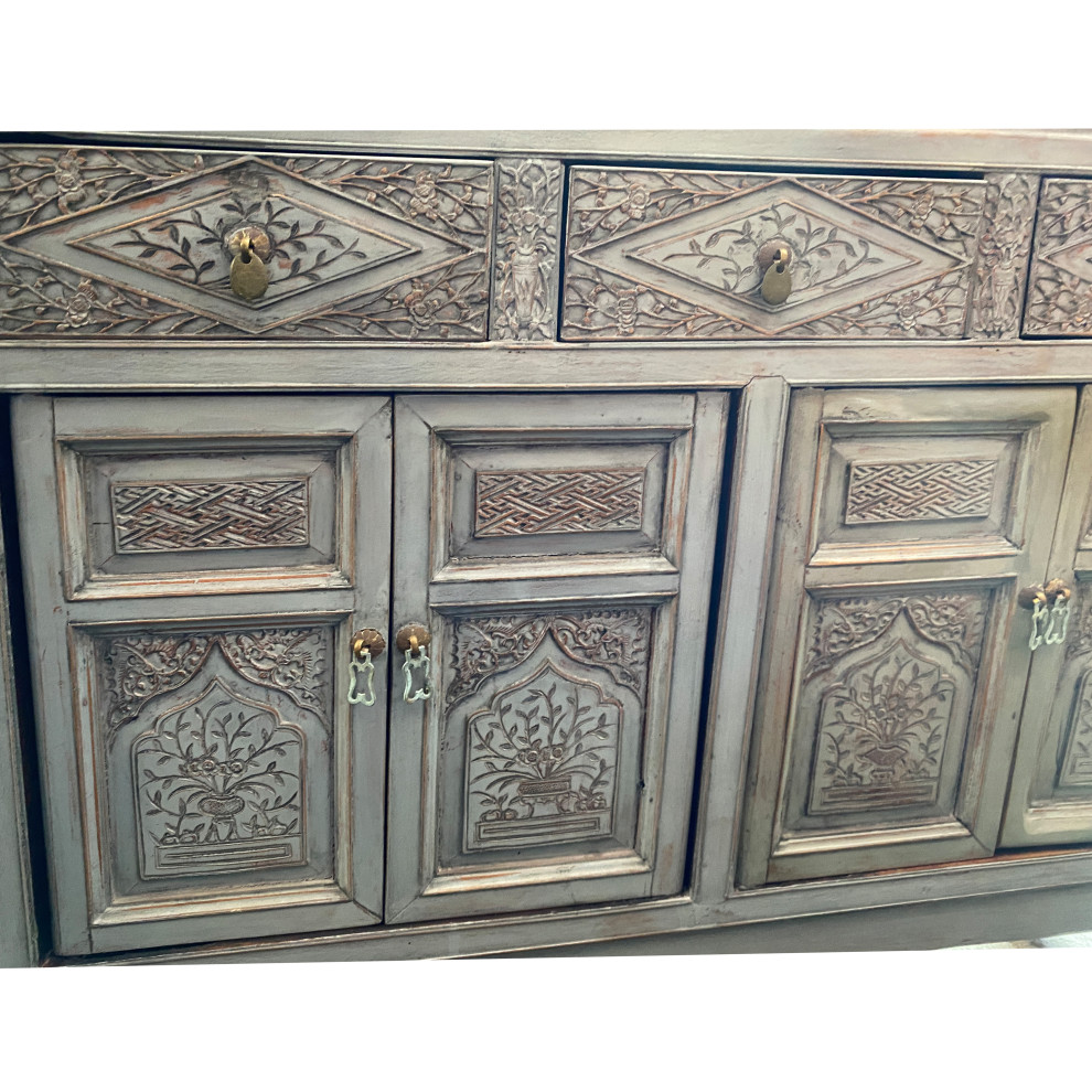 Chinese Distressed Gray Floral Motif Sideboard Console Table Cabinet Hcs5768   Asian   Console Tables   by Golden Lotus Antiques  Houzz