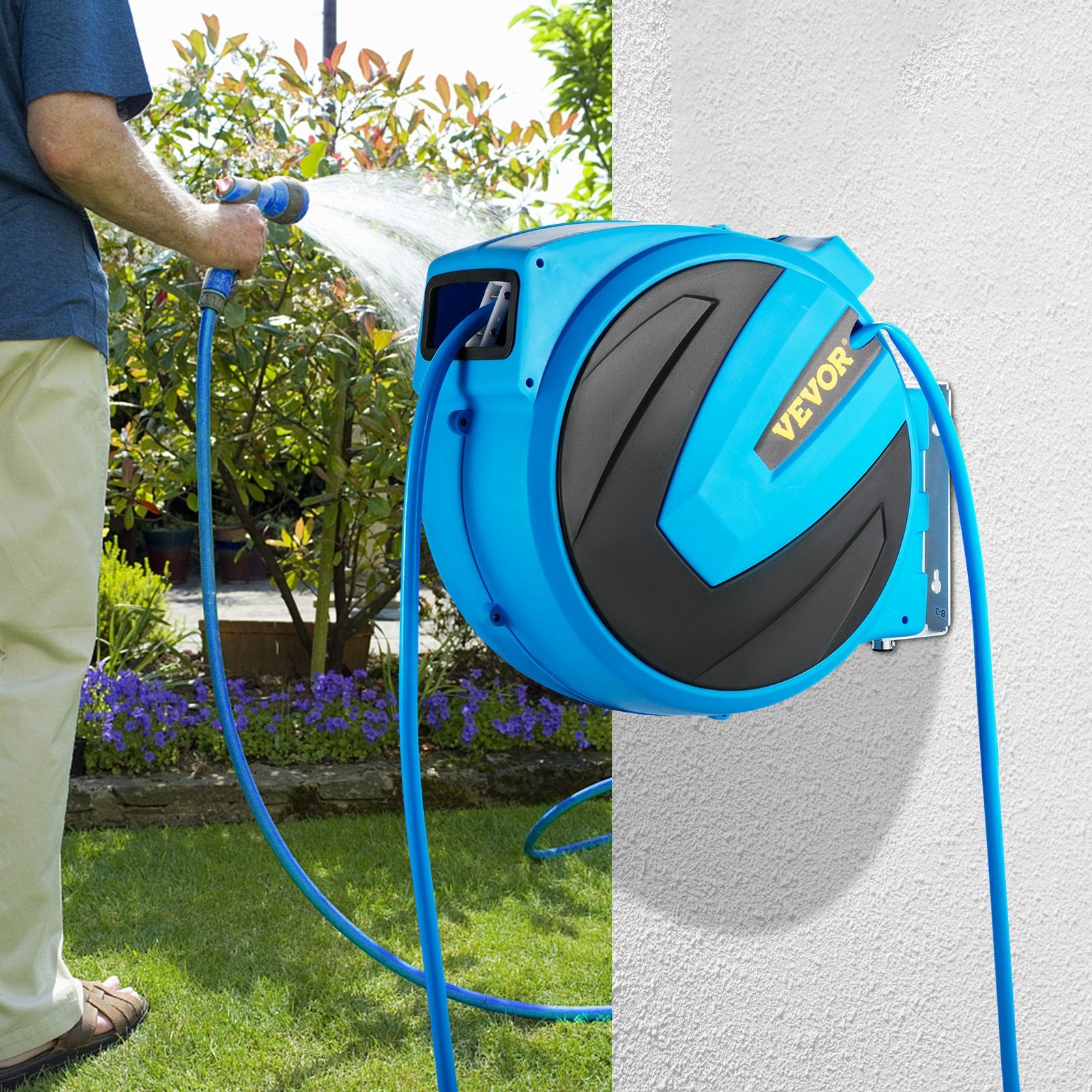 VEVOR Retractable Hose Reel - 1/2 Inch x 100 ft Automatic Rewind Water Hose with Any Length Lock