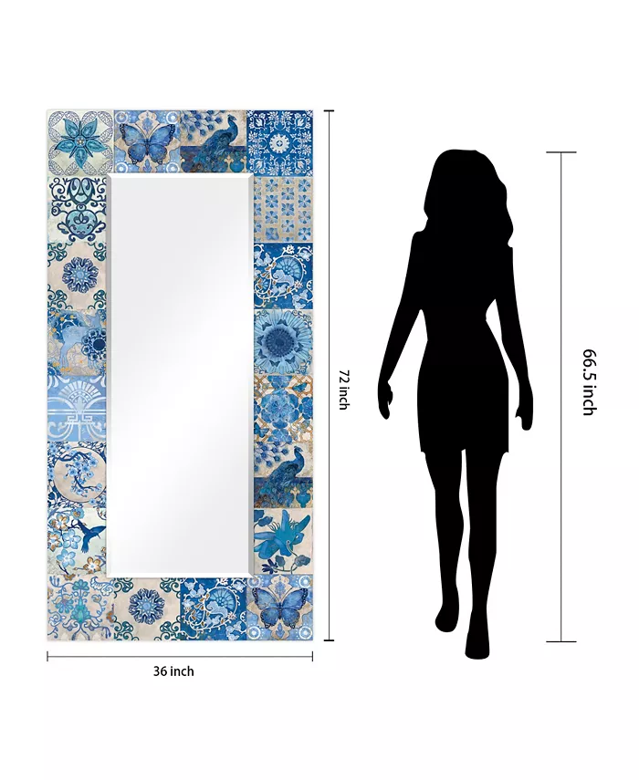 Empire Art Direct Tiles Rectangular On Free Floating Printed Tempered Art Glass Beveled Mirror  72 x 36