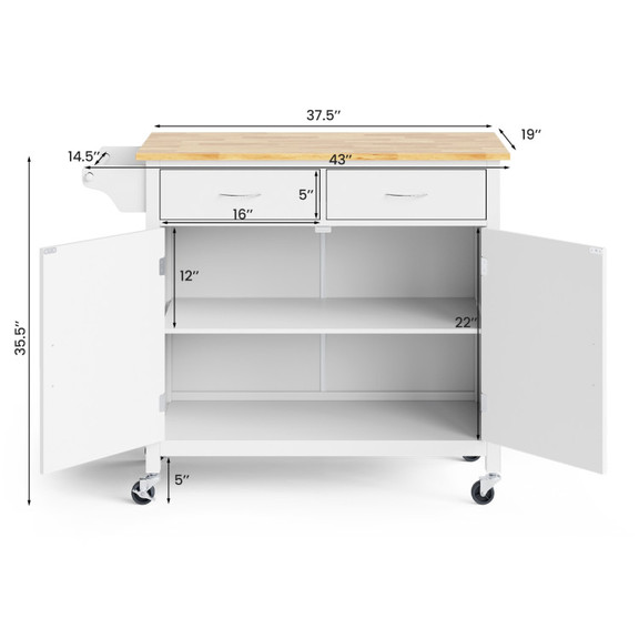 Costway 35976241 Modern Rolling Kitchen Cart Islan...