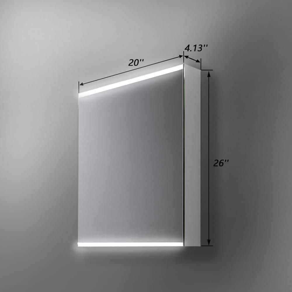 ExBrite 20 in W x 26 in H Small Rectangular Silver Aluminum Surface Mount Wall Medicine Cabinet with Mirror and LED Light