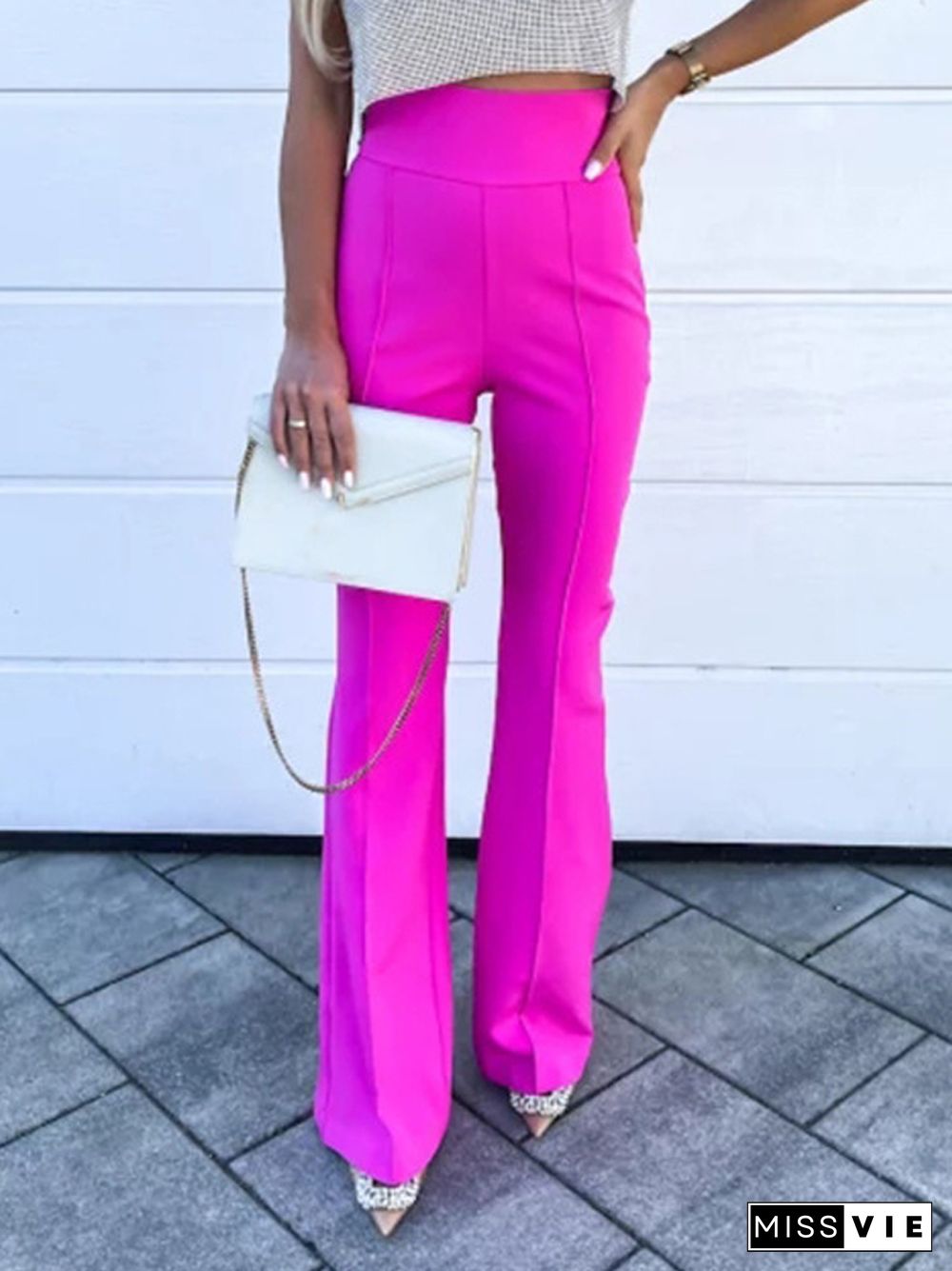 Simple Office Commuter Casual Pants Summer Fashion Street Flared Pants Spring Ladies Elegant Solid Slim High Waisted Pants