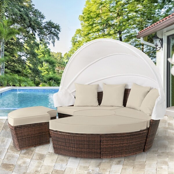 Ledel Outdoor 5piece Rattan Wicker Daybed Round Sofa Set