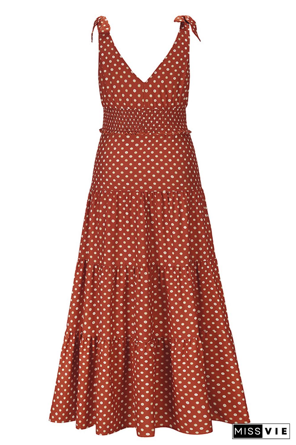 Polka Dot V Neck Sleeveless Long Dress Wholesale