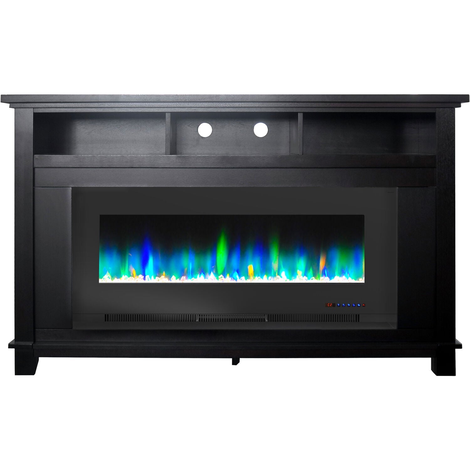 Hanover Winchester Electric Fireplace TV Stand and Color-Changing LED Heater Insert with Crystal Rock Display, Dark Coffee