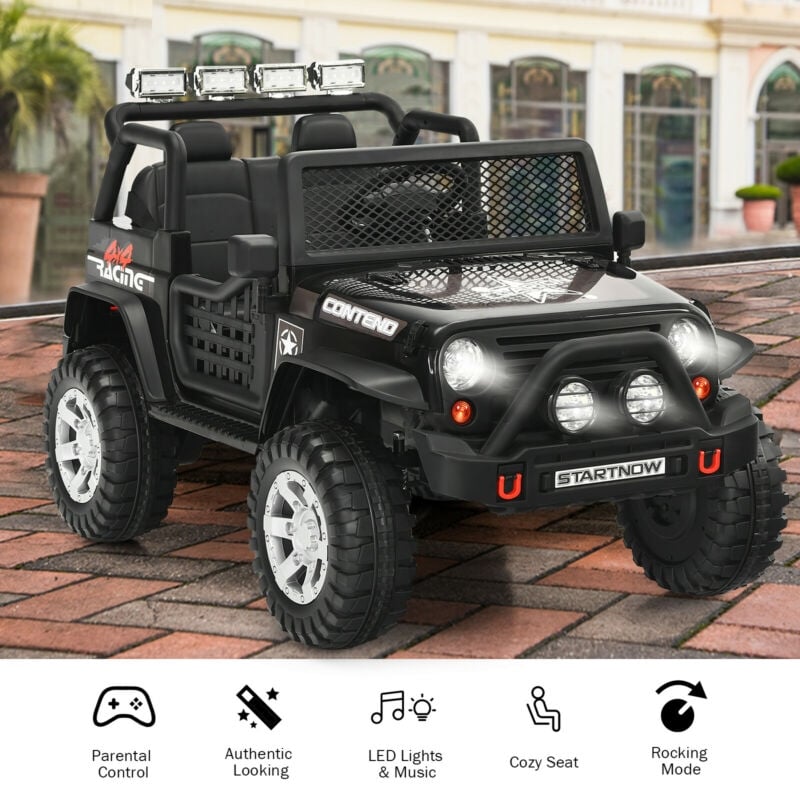 Kids Ride on Jeep Car 12V Battery Powered Electric Riding Toy Truck with Remote Control, Lights & Music