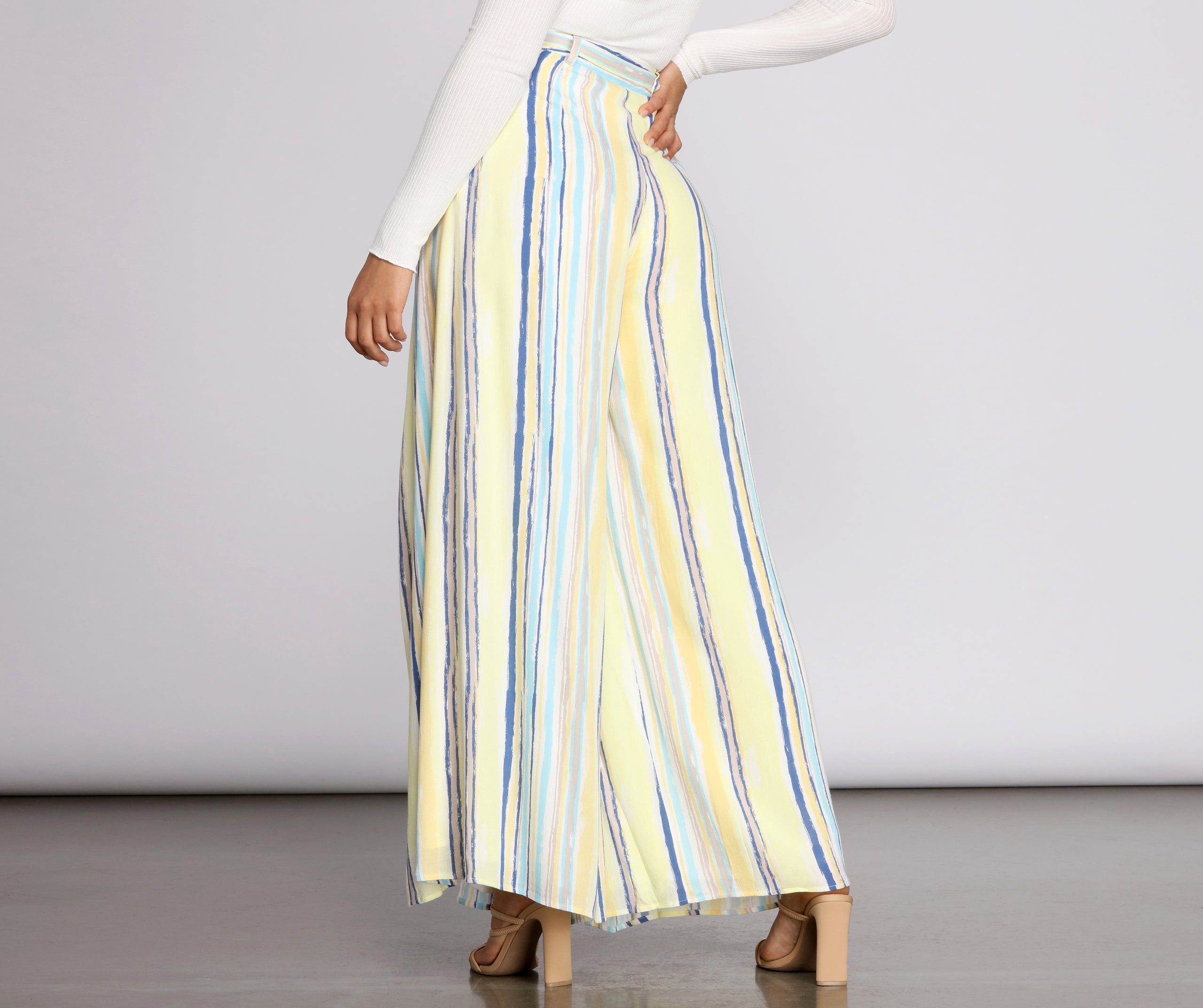 Front Slit Striped Wide Leg Pants