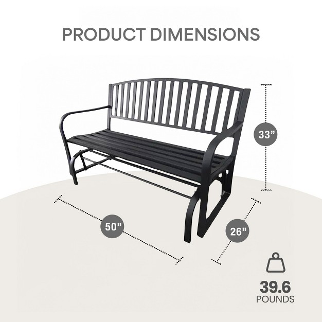 Four Seasons Courtyard Outdoor Patio Bench Glider Backyard Garden Front Porch Or Walking Path Furniture Seat With Powder Coated Steel Frame Black