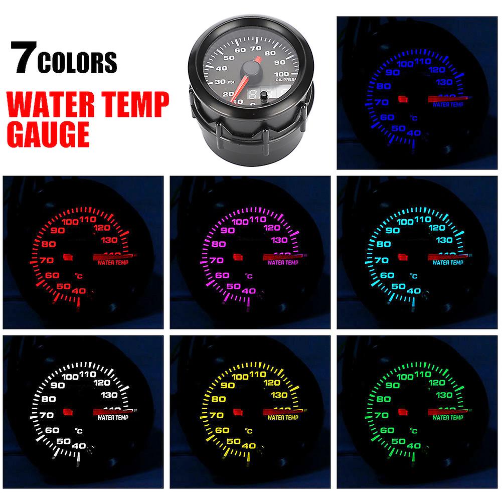 2in 52mm Car Oil Pressure Gauge Pointer 7-colors Digital Led Meter With Sensor