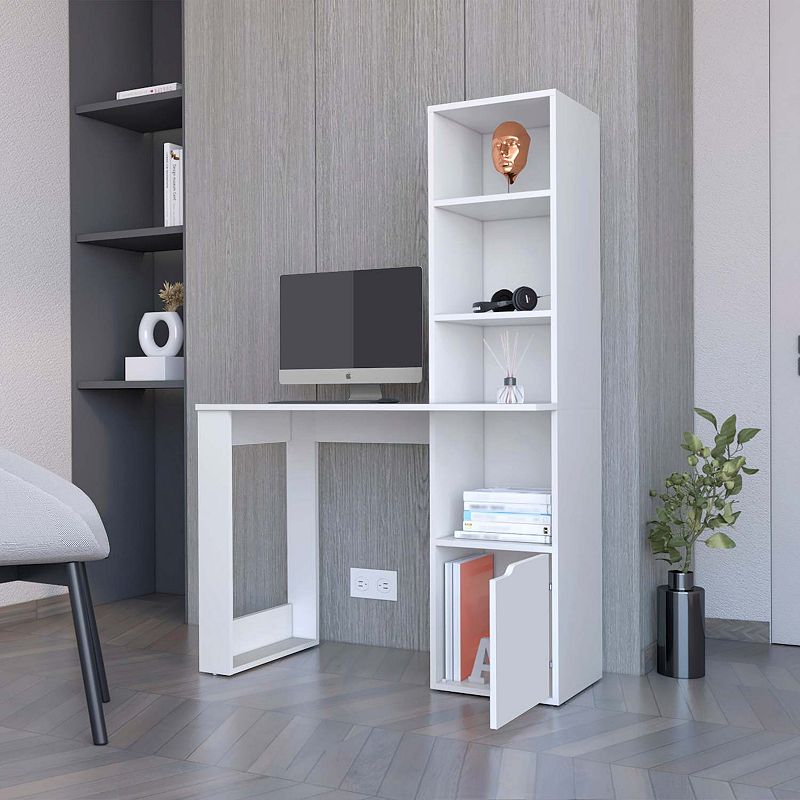 Anson Computer Desk with 4-Tier Bookcase and 1-Door Cabinet