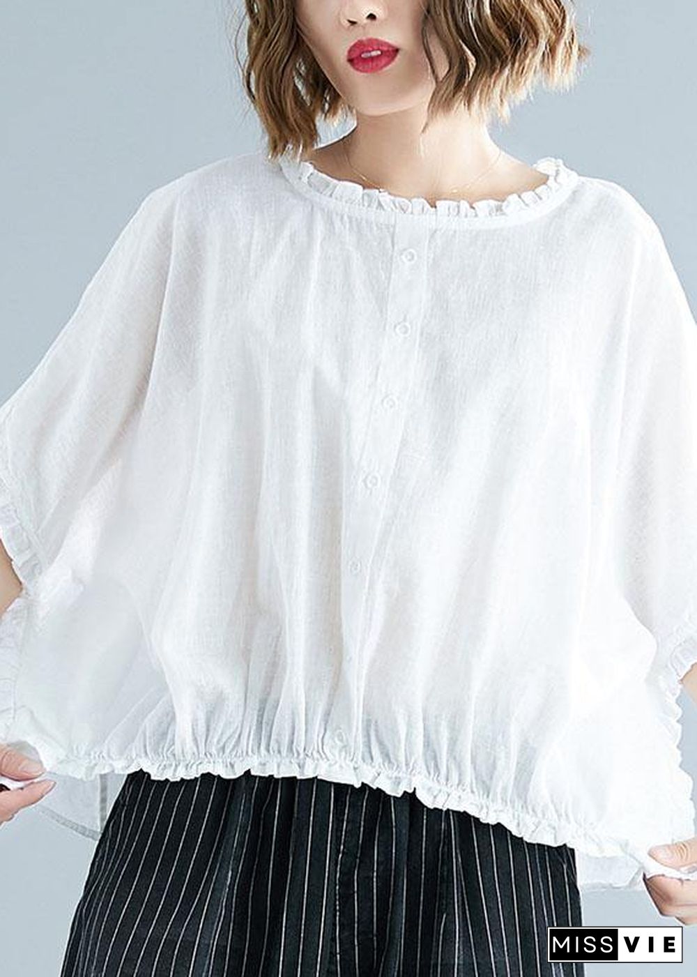 Natural ruffles cotton Long Shirts Tunic Tops white top summer