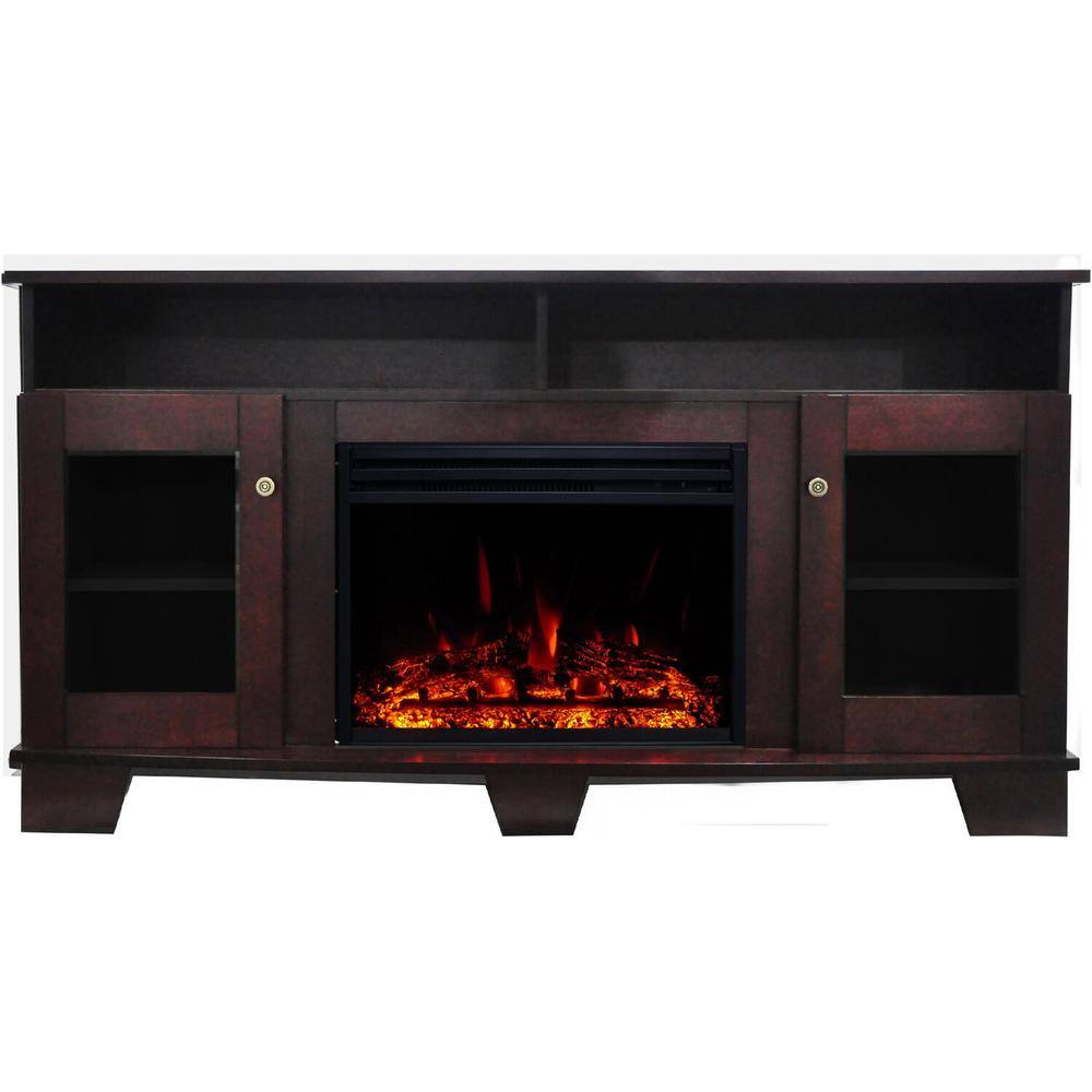 Cambridge Savona 59 in. Electric Fireplace Heater TV Stand in Mahogany with Enhanced Log Display and Remote CAM6022-1MAHLG3