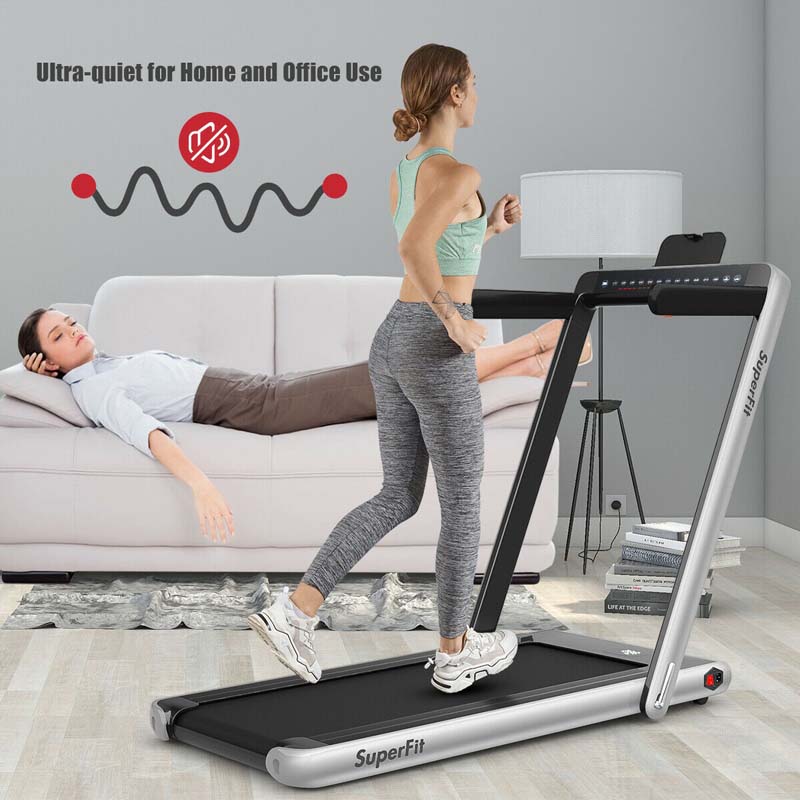 2 in 1 Folding Treadmill, 2.25HP Under Desk Electric Treadmill, Portable Walking Running Machine with Dual Display & Smart App Control