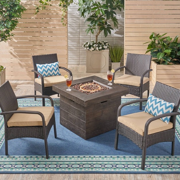 Christopher Knight Home Cordoba 5pc Iron Outdoor Patio Fire Pit Furniture Set