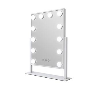 ProMounts 14 in. x 19 in. Hollywood Glam Lighted LED Touch Dimmable Tabletop Beauty Makeup Mirror in White OPCM001