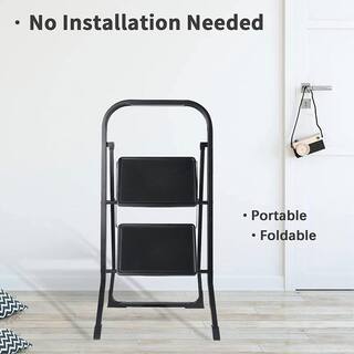 Amucolo 2-Step Steel Folding Step Stool Ladder with Wide Anti-Slip Pedal 330 lbs. Load Capacity DHS-CYW1-7988