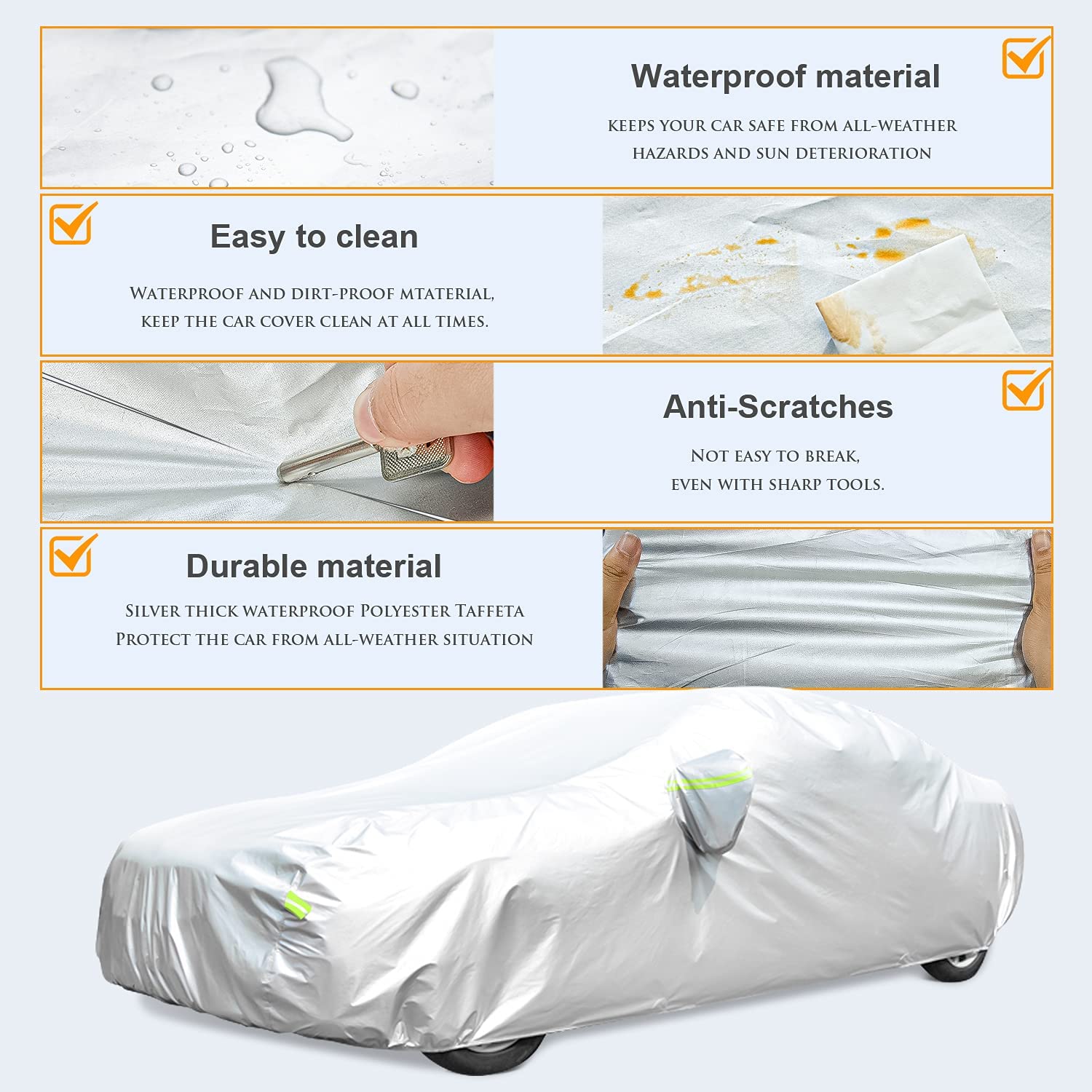 Heavy Duty Thickening Waterproof Full Car Cover All Weather Protection Outdoor Indoor Use UV Dustproof for Auto SUV Sedan， YL(16*6*6ft)