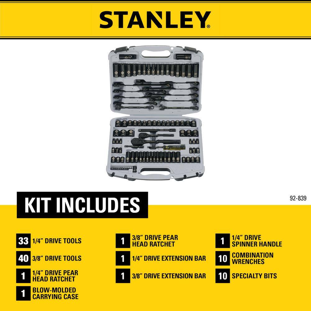 Stanley 14 in.  38 in. Drive Black Chrome Laser Etched SAE  Metric Mechanics Tool Set (99-Piece) 92-839