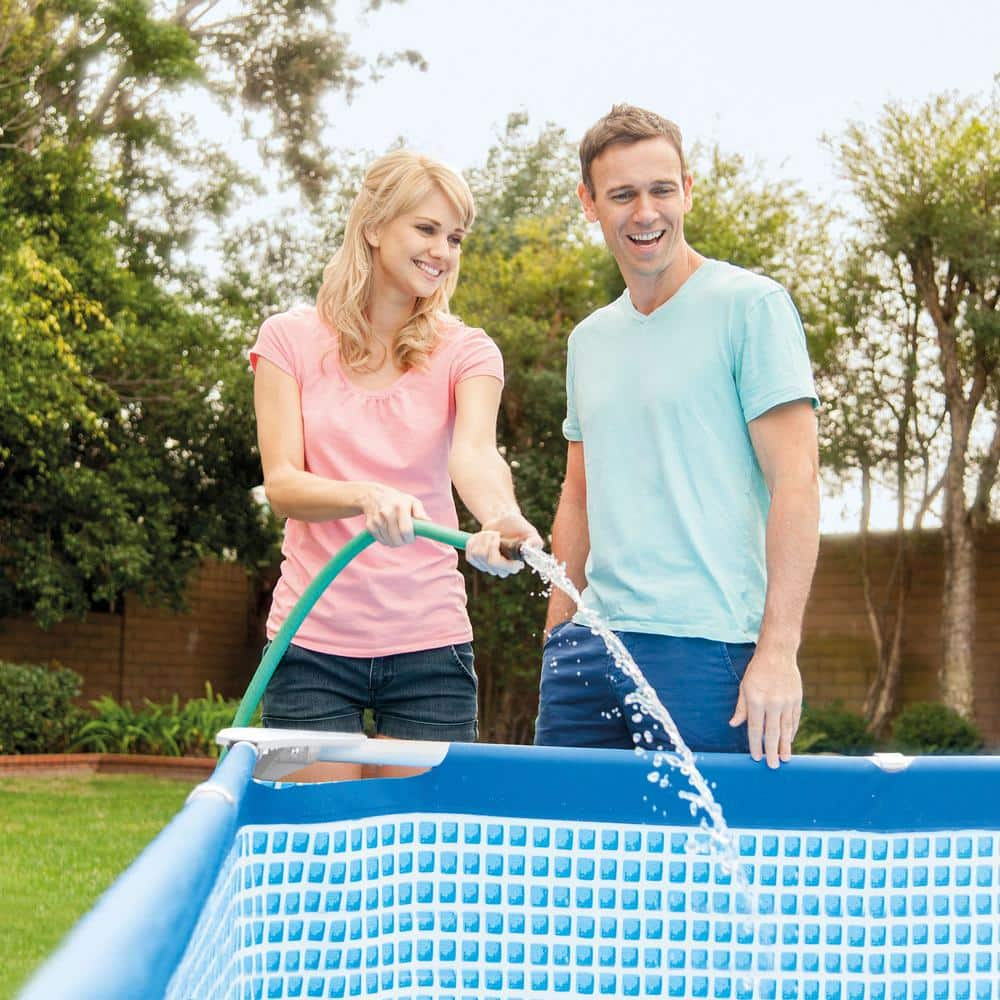 INTEX 14.75 ft. x 7.3 ft. x 33 in. Rectangular Frame Above Ground Swimming Pool, Blue 28273EH