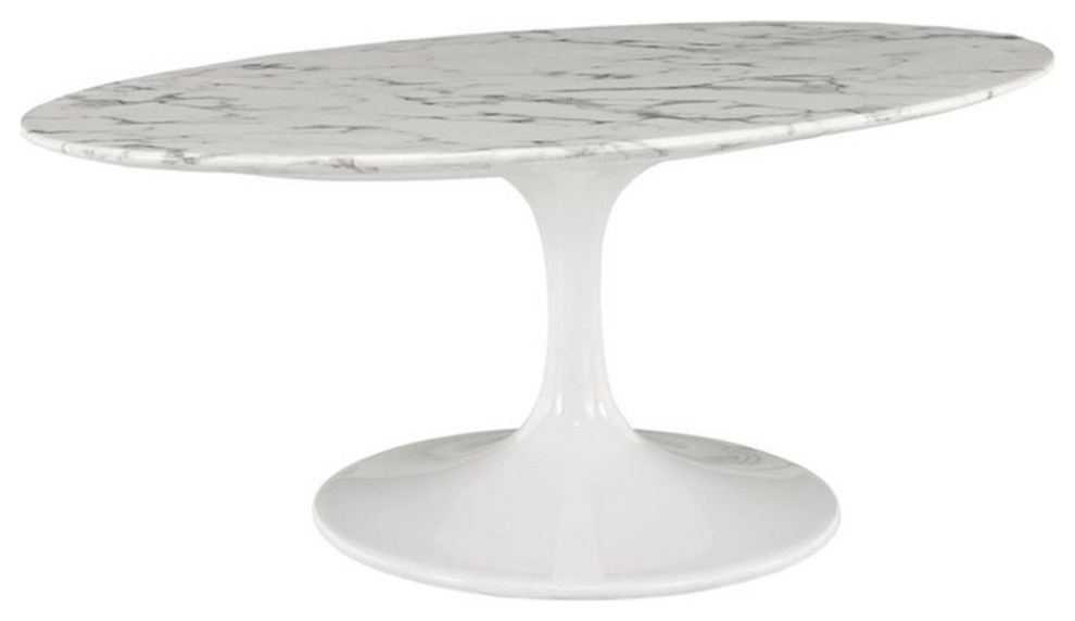 Pemberly Row  Oval Faux Marble Top Coffee Table in White   Midcentury   Coffee Tables   by Homesquare  Houzz