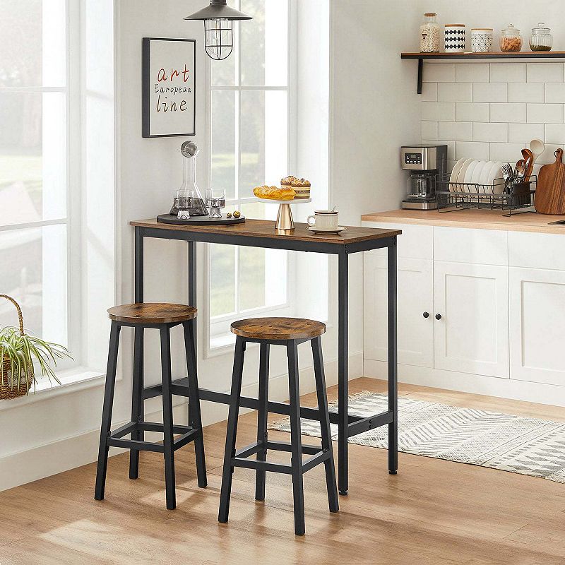 BreeBe Brown and Black Bar Table with 2 Round Stools