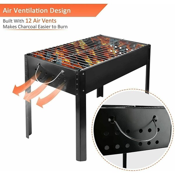 20” Portable Foldable Outdoor Charcoal Barbecue Grill Tabletop BBQ Grill Tool for Cooking Black