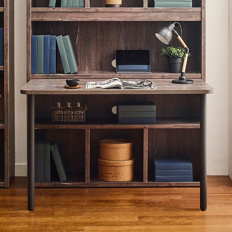 F.C Design Klair Living Wood Desk with Bookcase in Rustic Gray