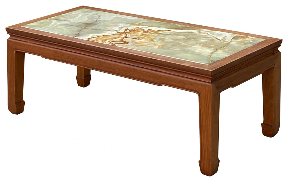 Simple Oriental Chinese Elm Wood Rectangular Stone Top Coffee Table Hcs7571   Asian   Coffee Tables   by Golden Lotus Antiques  Houzz