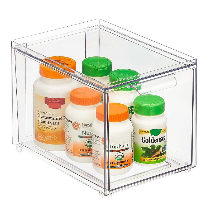 mDesign Clarity 8 x 6 x 6 Plastic Stackable Bathroom Storage Organizer with Drawer