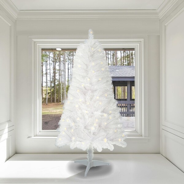 4ft Christmas Tree Prelit With Stand，100 Warm Led Lights，Realistic 241 Branch Tips PVC White Norwood Spruce Tree Easy Assembly