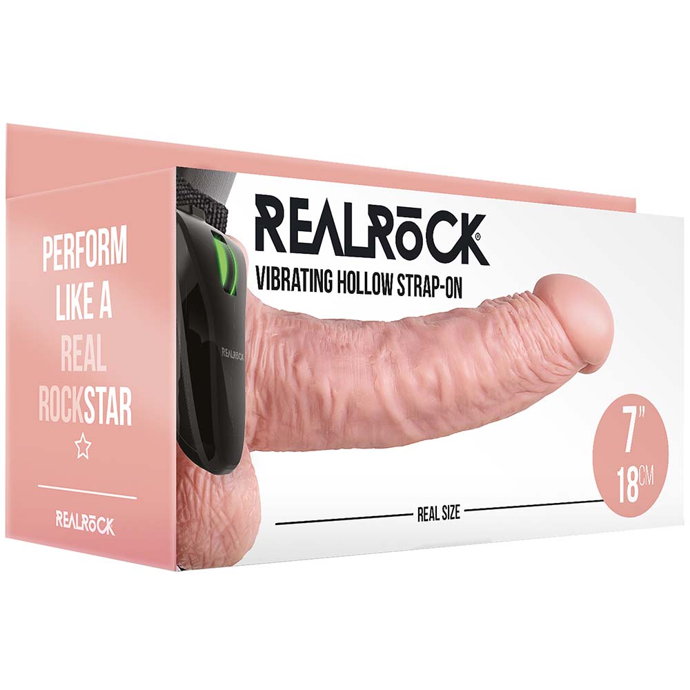 Real Rock Hollow Vibrating 7 Inch Ballsy Strap-On in White