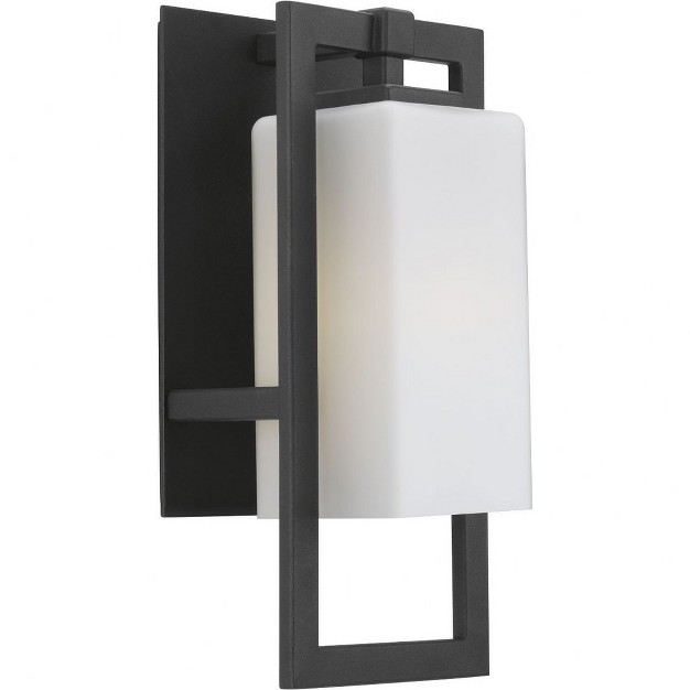 Progress Lighting Jack Collection 1 light Outdoor Sconce Steel Textured Black Etched Umber Flax Glass Shade