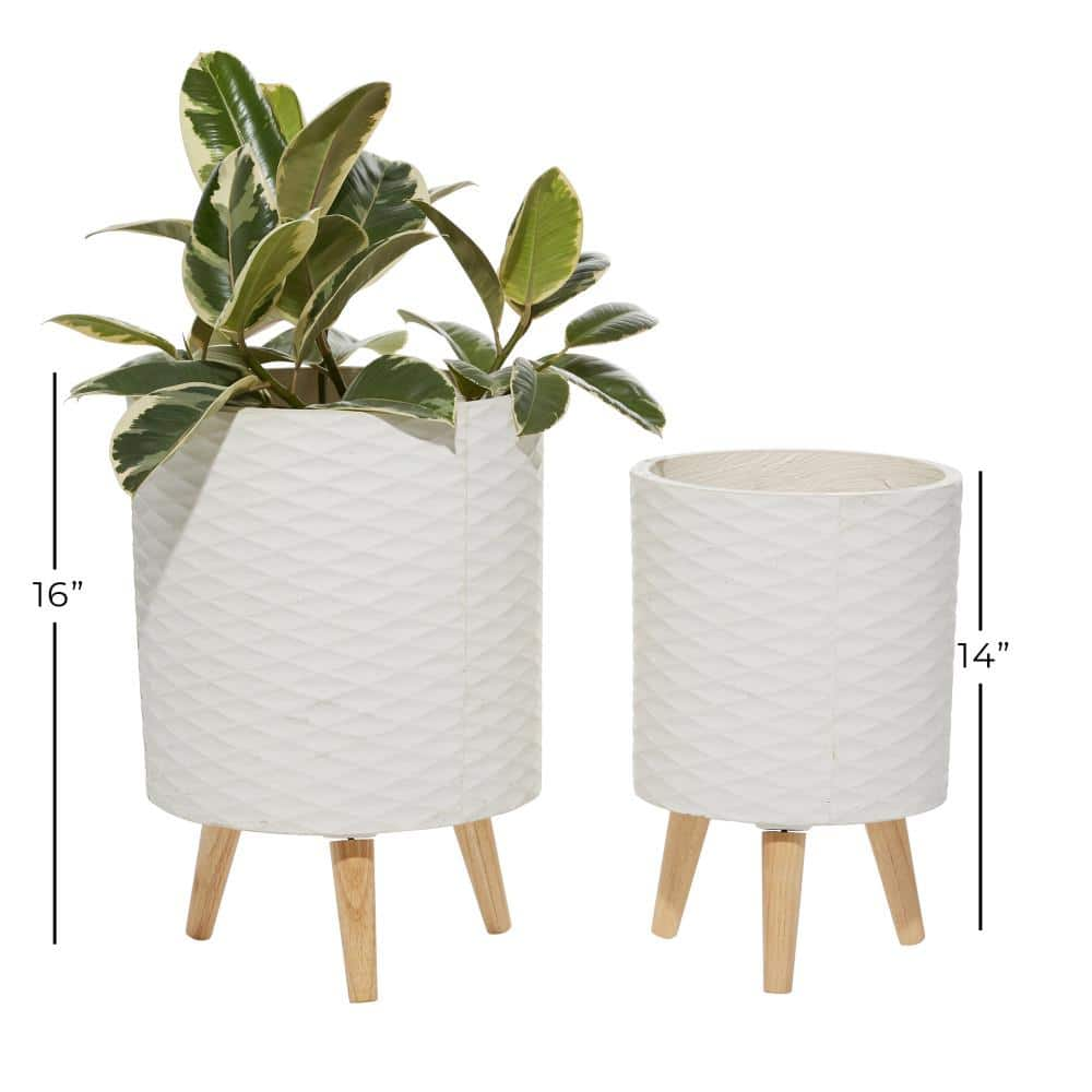 Litton Lane 14 in. and 16 in. White Textured Round Fiberclay Planters (Set of 2) 46500