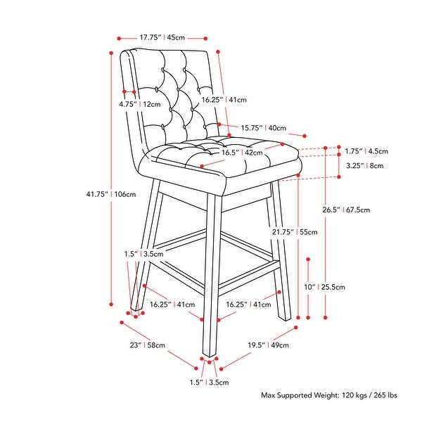 CorLiving Boston Tufted Fabric Barstool， Set of 2