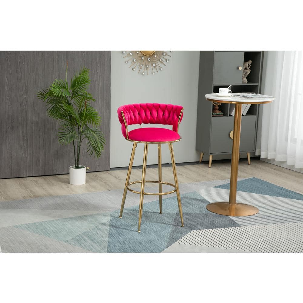 ZIRUWU 35.04 in.Red Metal Bar Stool with Back and Footrest Counter Height Bar Chairs ZZQ-JBY721A14