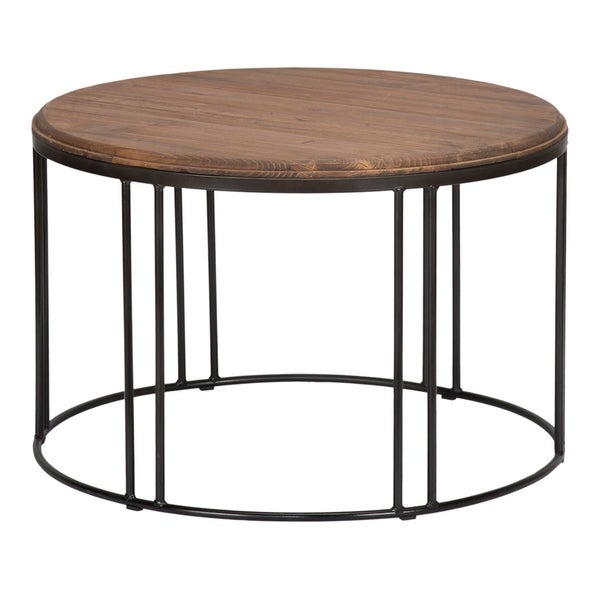 Burnham Reclaimed Wood and Iron Round Coffee Table by Kosas Home