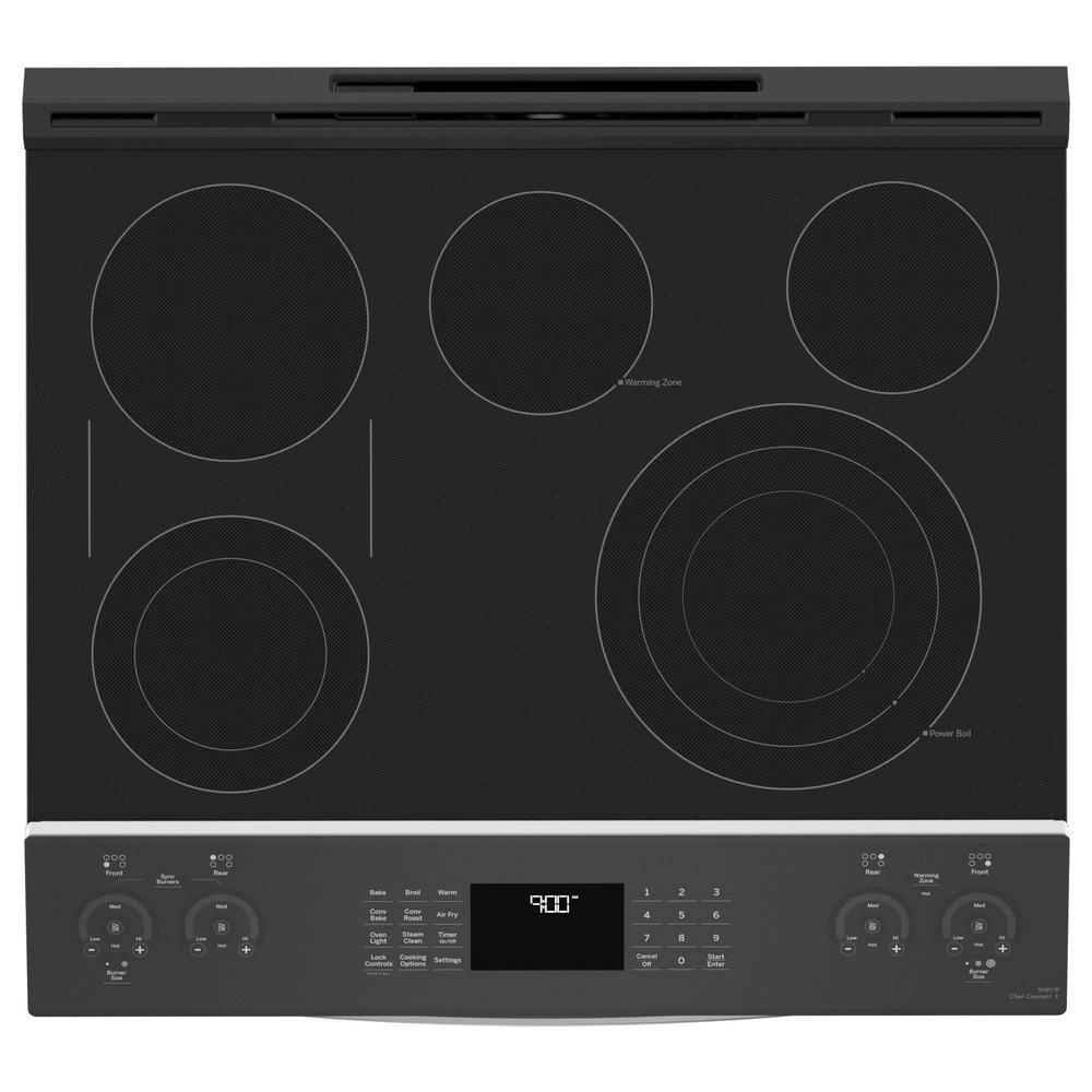 GE Profile 30 in. 5.3 cu. ft. Slide-In Electric Range in Fingerprint Resistant Stainless with True Convection Air Fry Cooking PSS93YPFS