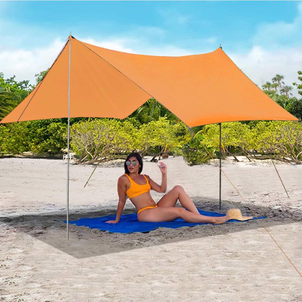 SUGIFT 10x10and#8242; Sunshade Beach Tent Canopy with Sandbags Portable Sun Shelter， Orange