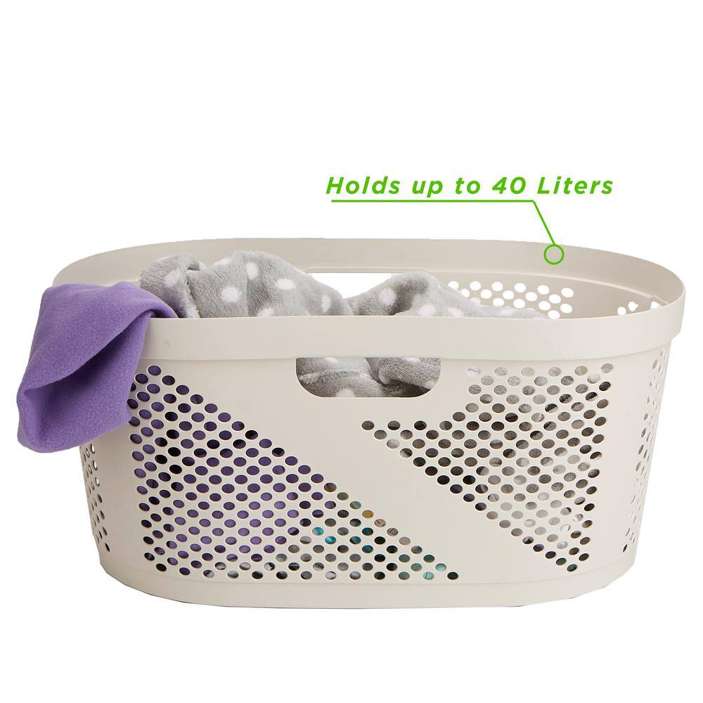 Mind Reader Basket Collection Laundry Basket 40 Liter (10kg22lbs) Capacity Cut Out Handles Ventilated Ivory HHAMP40-IVO