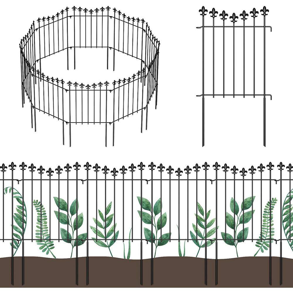 Oumilen Total 21 ft. L x 24 in. H Rustproof Black Metal Fencing Animal Barrier Border Decorative Garden Fence (20-Pack) LT-K337-SJ