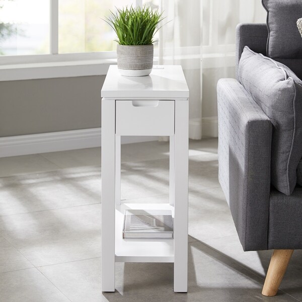 Leick Home Cade Wood Side Table with Drawer and AC/USB Outlet