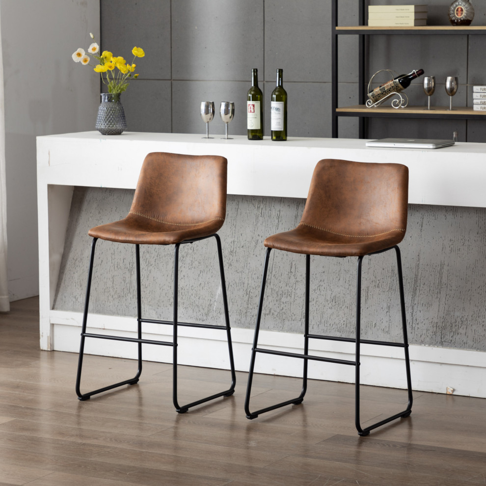 Home Beyond Synthetic Leather Dining Chairs Armless  Set of 2   Industrial   Dining Chairs   by Home Beyond  Houzz