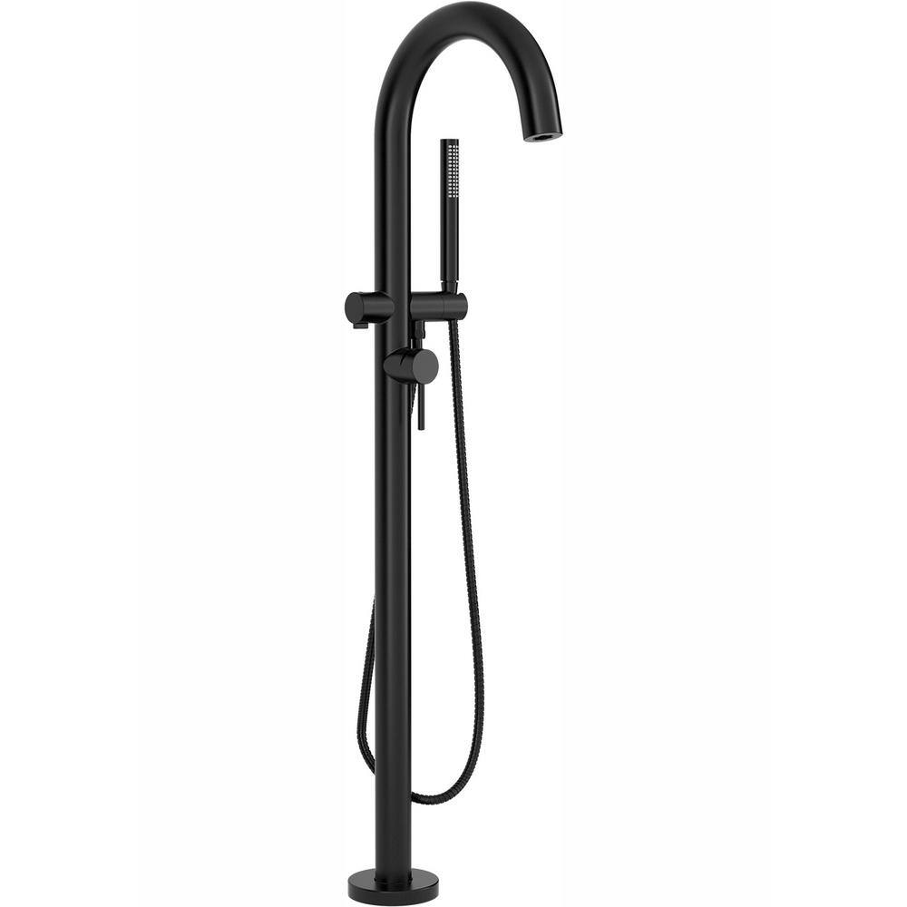 American Standard Contemporary Round Single-Handle Freestanding Tub Filler for Flash Rough-in Valve with Hand Shower in Matte Black T064951.243