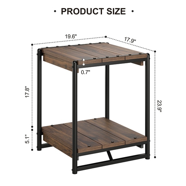 Farmhouse End Table， 19.6 Inch Sofa Side Table with 2-Tier Storage， Square End Table with Sturdy Frame